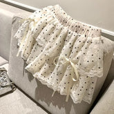 Korean Sweet Dot Lace Bow Mini Skirt Y2k Harajuku A-line Skirt Girl Elastic High Waist Cake Skirts